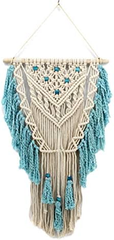 Macrame Wall Hanging Woven Wall Art Aqua Blue Color Tassel Macrame Tapestry Boho Pediments Wall Decor for Apartment Dorm Living Room Bedroom Baby Nursery Art Party Wedding Backdrop by Unknown