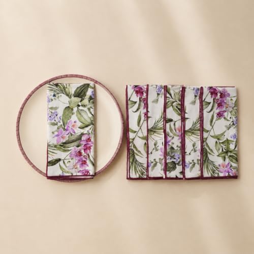 100% Cotton Printed Cloth Napkins Set of 6, 18x18 Inch Reusable Dinner Napkins, Soft Washable Floral Table Napkins for Dining, Parties & Hosting - Orchid Garden - Image 3