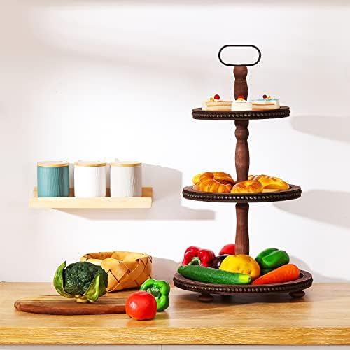 Urban Deco Wooden Tiered Tray 3-Tier Decorative Tray Stand Serving Tray - Image 5