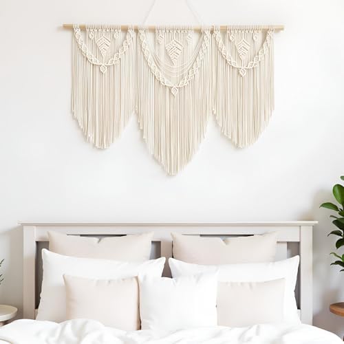 guzhiou Large Macrame Wall Hanging, Boho Woven Tapestry Decor Art, 43"x32" - Image 5