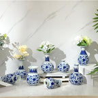 Dandat 8 Pcs Small Blue and White Ceramic Vase, Chinoiserie Floral,Elegant by Dandat
