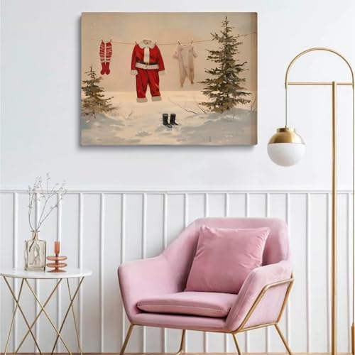 Christmas Laundry Room Decor,Santa's Clothes Art Print,Christmas Wall Art,Holiday Poster,Santa's Clothes Line Art Print,Trendy Christmas Laundry Room Decor 12x16inch Framed Art - Image 3