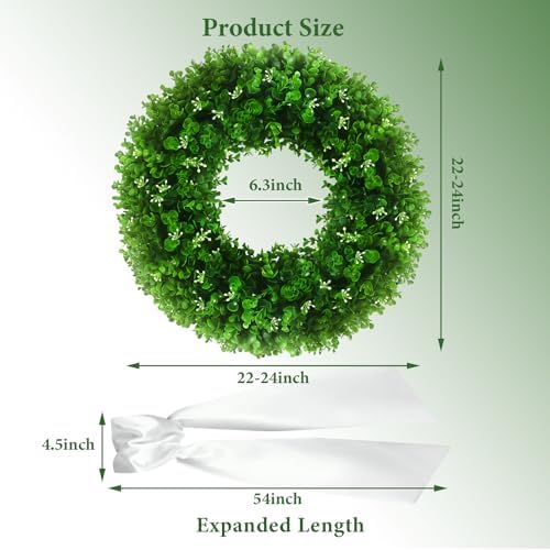 24'' Boxwood Wreaths Front Door, Foldable Green Wreath with a Sash - Image 4