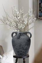 Handmade Flower Vase, 12" Tall Terracotta Vase, Vintage Black Ceramic vase, Rustic Antique Decor with 3 Handles, Wide Mouth, Matte Finish for Home Office Resto Café Décor - Image 5