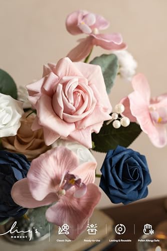 Ling's moment Artificial Pink Flowers Combo, Dusty Rose & Navy, Deluxe - Image 3