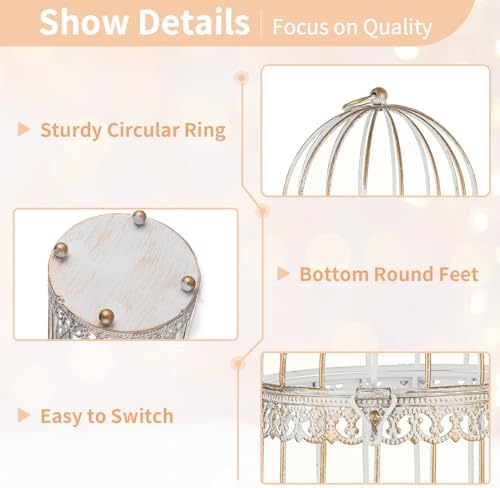 NUPTIO Decorative Bird Cage Lantern: 2 Set of 10 inch Tall Rustic White Birdcage Lanterns Centerpiece Vintage Decorating Metal Pillar Candle Holder for Christmas Bridal Shower Party Decor - Image 5