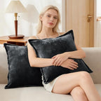 Luxurious Velvet Throw Pillow Covers 20x20 Set of 2 Decorative Pillow Covers Solid Square Cushion Case for Sofa Couch Bedroom Farmhouse, Black - Image 3