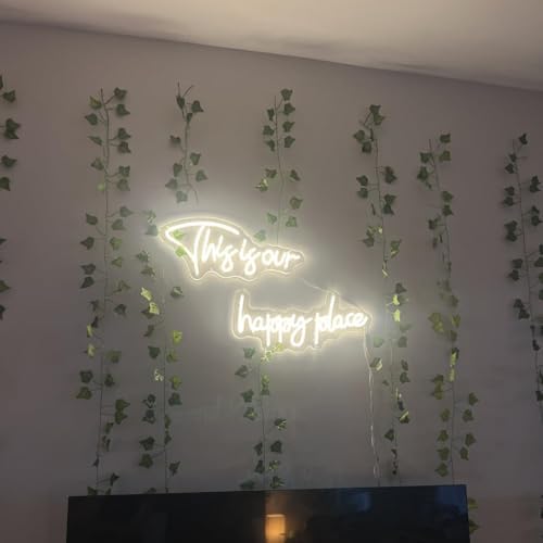 30×8 Inch This is Our Happy Place Neon Signs with Timing Remote, Warm White Led Light UP Sign for Wall Decor for Bedroom, Bar, Cafe, Office, Cave - Image 3