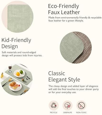 Maxpearl Faux Leather Placemats Set of 8, Easy to Clean, Light Green - Image 3