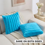 FUTEI Pack of 2 Faux Mink Fur Throw Pillow Covers 24x24 Inch, Sky Blue - Image 4