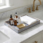 Boho Decorative Tray, Modern Blue Serving Tray with Handles, Ottoman Trays Set of 2, Plastic Coffee Table Tray for Living Room, Bathroom, Kitchen, Decor, Large 15.7”*11.8”, Small 13.7"*9.8" - Image 5
