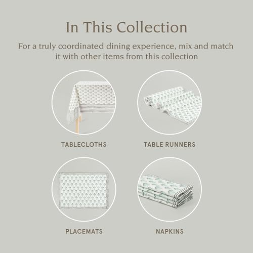 Over&Back 18x108 Hand-Blocked Printed Cotton Table Runner - Washable Table Runners for a Custom Home Decor Tablescape - Perfect for Coffee Table, Dinner Table, Living Room, and More - Green Flower - Image 4