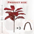 Briful Artificial Magnolia Leaves Stems 3 Pack 22in Red Fake Magnolia Branches for Vase Fall Leaves Stems for Home Room Arrangements Centerpieces Thanksgiving Décor (Vase Not Included) - Image 2