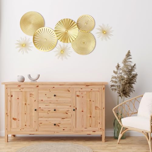 Gold 8 Pcs Wall Decor Round Modern Metal Plate Art - Image 4