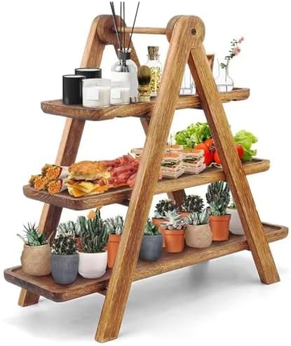 Wood 3 Tier Serving Tray Cupcake Display Rectangle Platter - Image 2
