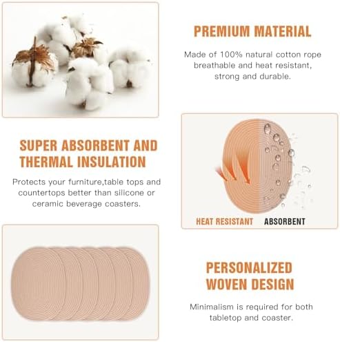 Handmade Boho Placemats Set of 6 Oval – Natural Woven Cotton Farmhouse Table Mats for Dining Table, Fall, Halloween, Thanksgiving, Christmas - Image 3