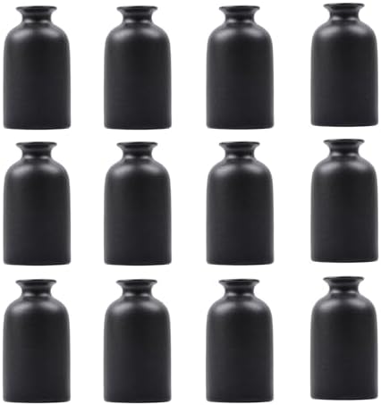 Black Bud Vases Set of 12 - Mini Black Ceramic Vase for Flowers, Small Modern Bud Vase for Table Decor, Boho Centerpiece for Home Decor, Centerpieces in Bulk for Wedding, Table, Party Decor by QIANLING