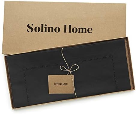 Solino Home Cotton Linen Table Runner Black Hemstitch, 14 x 90 in - Image 4