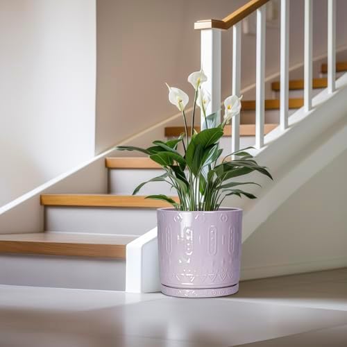 Eightpot Ceramic Plant Pots, 12 Inch Pots for Plants Indoor Outdoor, Round Planter with Drainage Hole and Tray, Modern Decorative Flower Pot, Home Apartment Decor, House Warming Gifts, Purple - Image 4