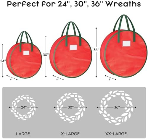 Criusia Wreath Storage Container, 2 Pack Christmas Wreath Storage Bag with Sturdy Handle, Two-way Zipper,Durable Wreath Storage Organizer Box for Holiday Decoration (Red, 36"x8") - Image 2