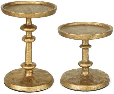 Gold Cast Iron Pillar Candle Holders Set of 2 Farmhouse Candlesticks by Novyxis