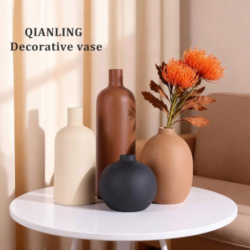 Ceramic Vase Set of 4, Modern Vases Home Decor, Neutral Decorative Vase for Bouquet Pampas Grass Dried Fresh Flowers, Small Vase for Living Room, Kitchen, Bedroom, Bathroom, Entryway Mantel, Decor - Image 7