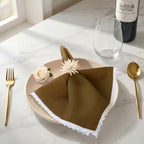 FINGERCRAFT Lace Cloth Napkins, Cotton Linen, 12 Pack, 20x20 Inch, Brown - Image 2