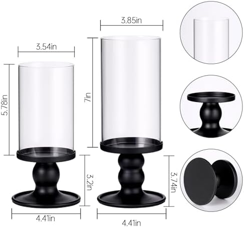 NITIME 4Pcs Hurricane Candle Holder for Pillar Candles, Black Candle Holders with Clear Glass Sleeve for Table Centerpieces,Pillar Candle Holders for Home Decor, Wedding, Holiday and Party Decor - Image 2