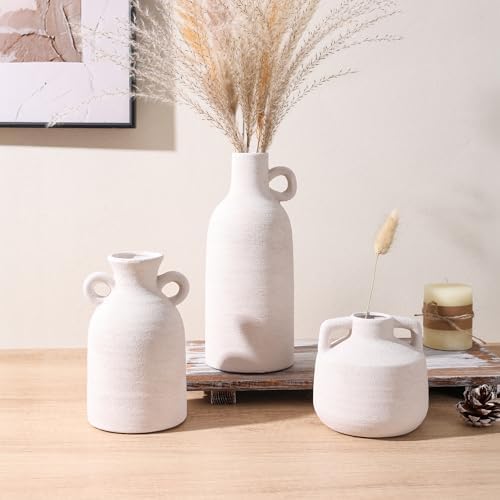 Ceramic Vase Set, 3Pcs Flower Vases for Modern Boho Farmhouse Decor, Decorative Vases for Pampas Grass & Dried Flowers, Distressed Finish - Image 5