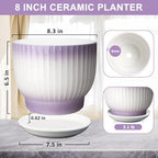 8 Inch Ceramic Plant Pot,Purple + White - Image 3