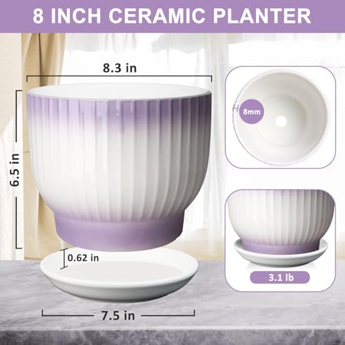 8 Inch Ceramic Plant Pot,Purple + White - Image 3