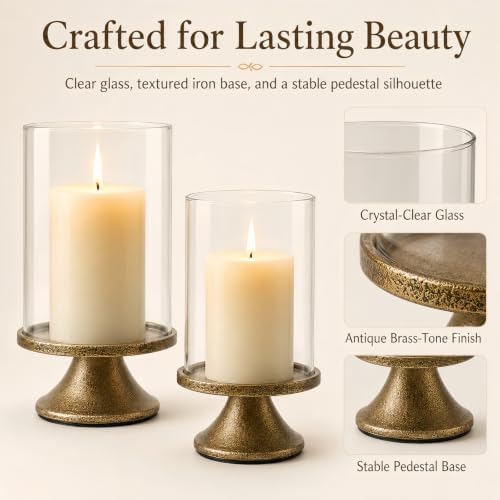 Hurricane Glass Candle Holders Set of 2, Weighted Base for Pillar Candles - Image 3