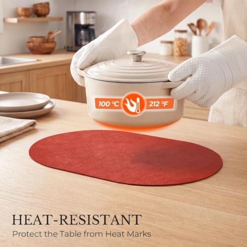 MOSAYT Vinyl Faux Leather Oval Placemats, Set of 6, Red - Image 4