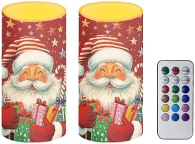 Red LED Candles with Remote Flickering Flameless Candles Santa Claus Stars Battery Operated Fake Pillar Candles Christmas Decorations for Bedroom Living Room Dining Room Table Decor - Image 2