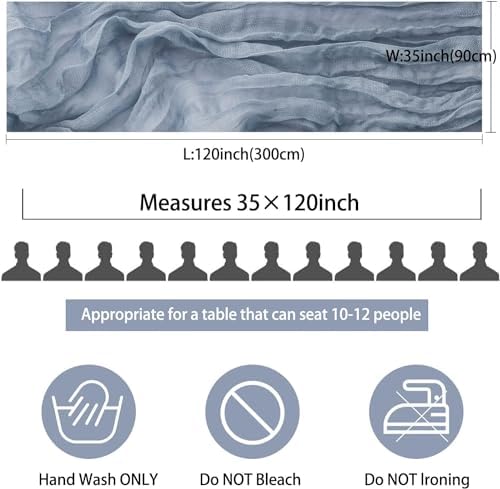 12 Pack Dusty Blue Cheesecloth Table Runner, 35x120 Inch Spring Boho Gauze Table Runner 10Ft Long Rustic Sheer Blue Cheese Cloth Table Decor for Wedding Party Baby Shower Christmas - Image 2
