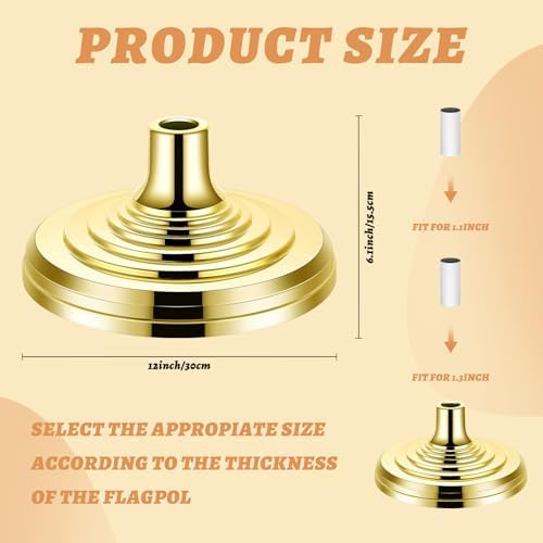 Leinuosen 6 Pcs Flag Holder Stand FlagPole Stand Flag Pole Base for Indoor Outdoor 1.3/1.1 Inch Diameter Flagpole Garden House Classroom Churches Meeting Party Flags Banner (Gold) - Image 2