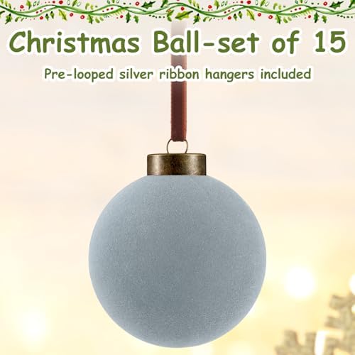 Liliful 15 Pcs Velvet Christmas Balls Bulk Flocked Christmas Tree Ball Ornaments Plastic Xmas Decorative Hanging Ornaments(Dusty Blue,3.15 Inch) - Image 3