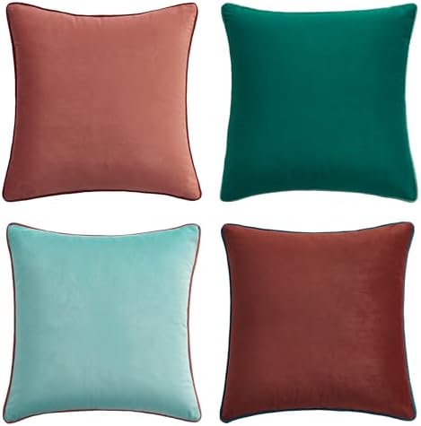 MONDAY MOOSE Decorative Throw Pillow Covers Cushion Cases, Set of 4 Soft Velvet Modern Double-Sided Designs, Mix and Match for Home Decor, Pillow Inserts Not Included (20x20 inch, Pink/Dark Teal) by MondayMoose
