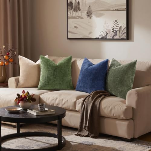 decorUhome Fall Chenille Dark Blue Throw Pillow Covers 24x24 Inch Set of 2, Decorative Soft Couch Pillow Covers Solid Dyed Accent Euro Sham Farmhouse Neutral Square Pillow Cases for Sofa - Image 6