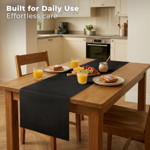 Easy Linen™ by D'Moksha, Linen-Look Texture, Recycled Fabric Table Runner, Black, 14 x 120 Inch, Wrinkle Resistant, Machine Washable - Fall, Everyday Dining - Image 3