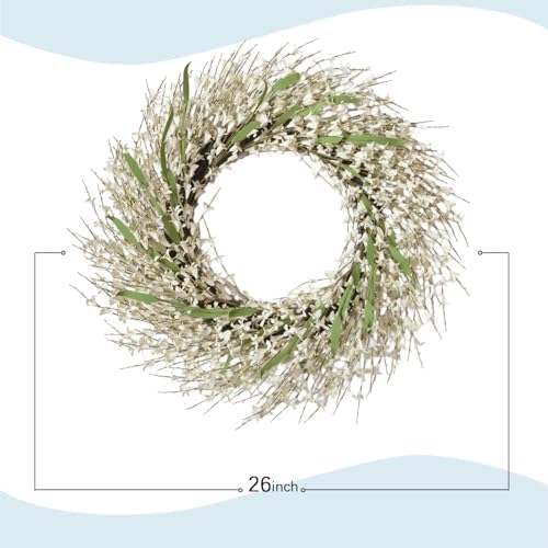 26 Inch Spring Wreaths for Front Door, Large Artificial Forsythia Flowers Wreath, Spring Summer Floral Wreath All Season for Home, Wall, Window, Porch, Wedding, Farmhouse Decor (White) - Image 4