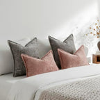 DEZENE Pack of 2 Grey Decorative Throw Pillow Covers 24x24 Cozy Soft Chenille Accent Vintage Square Couch Pillow Covers for Home Decor Bed Sofa Living Room - Image 5