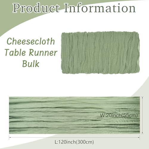16 Pack Cheesecloth Table Runners 20" x 120", Boho Gauze Table Decor for Wedding, Bridal Shower, Birthday Party, Long Romantic Runner(Sage Green) - Image 2