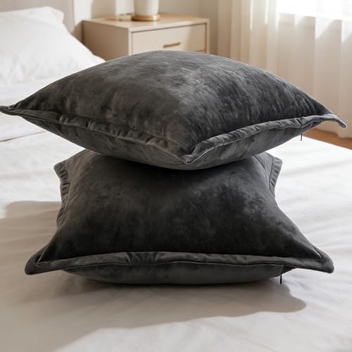 Greek Velvet Euro Sham Covers Set of 2 26x26 Luxury Soft Solid Pillow Covers for Living Room Bedroom Yard,Black - Image 3