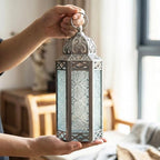 Vela Lanterns Decorative Indoor Moroccan Candle Holder, Silver, M, 2-Pack - Image 4
