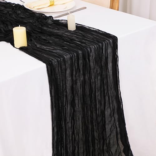 Snowkingdom 6PCS 10 Ft Black Cheesecloth Table Runner, 120 inch Long Cheese Cloth Boho Gauze Runners for Wedding Bridal Baby Shower Birthday Holiday Party Halloween Table Decorations - Image 5