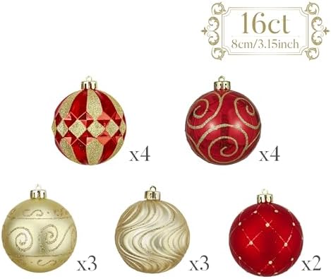 Valery Madelyn Christmas Tree Decorations Set, 16ct Red and Gold Shatterproof Christmas Ball Ornaments Bulk, 3.15 Inches Luxury Hanging Ornaments for Christmas Trees Xmas Holiday Decor - Image 3