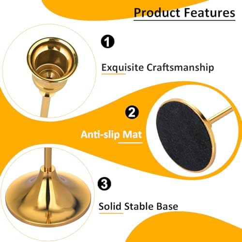 Metal Candle Holders for Candlesticks Taper Candlestick Holders Set Vintage Decorative Centerpiece Candelabra Tall Candle Stands (Gold, 2 Sets (6 pcs)) - Image 4