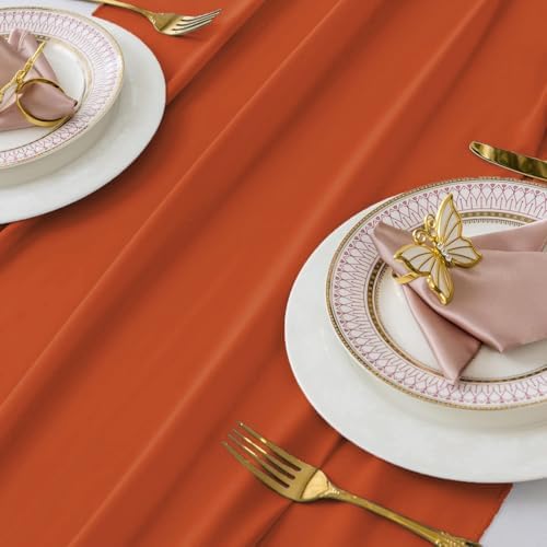 MDS Pack of 10 | Brunt Orange | 14ft Chiffon Table Runner 29x170 Inches Long Romantic Rustic Sheer Gauze Runner for Wedding Bridal Shower Birthday Banquets Engagement Spring Easter Boho Decorations - Image 4