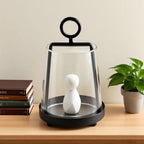 6" Wide Modern Farmhouse Metal Hurricane Candle Holder with Handmade Sturdy Glass Sleeve in Black for Pillar Candle & Plants, Glass Hurricane Lantern, Industrial, Minimalistic - Image 4